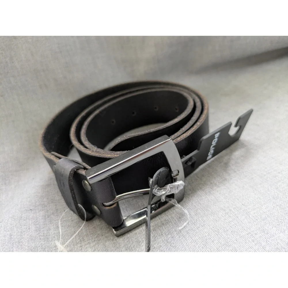 Police Genuine Black Leather Belt Silver Buckle Unisex‎ 35-39 Inch NEW